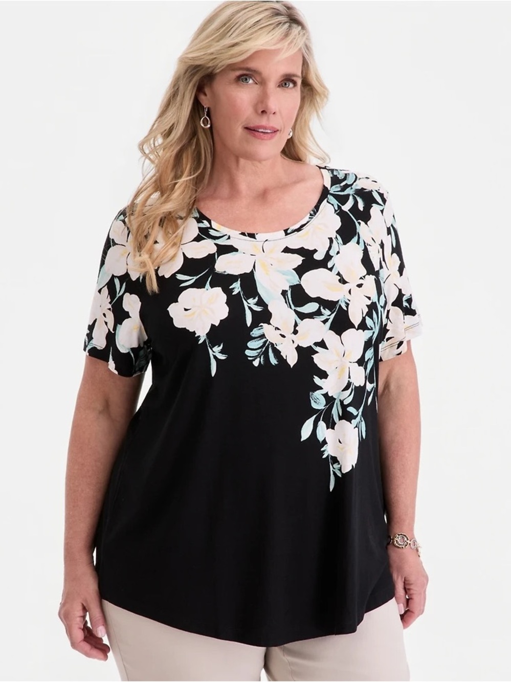 026- Jm Collection Plus Printed Scoop-Neck Short Sleeve Top Size 4X